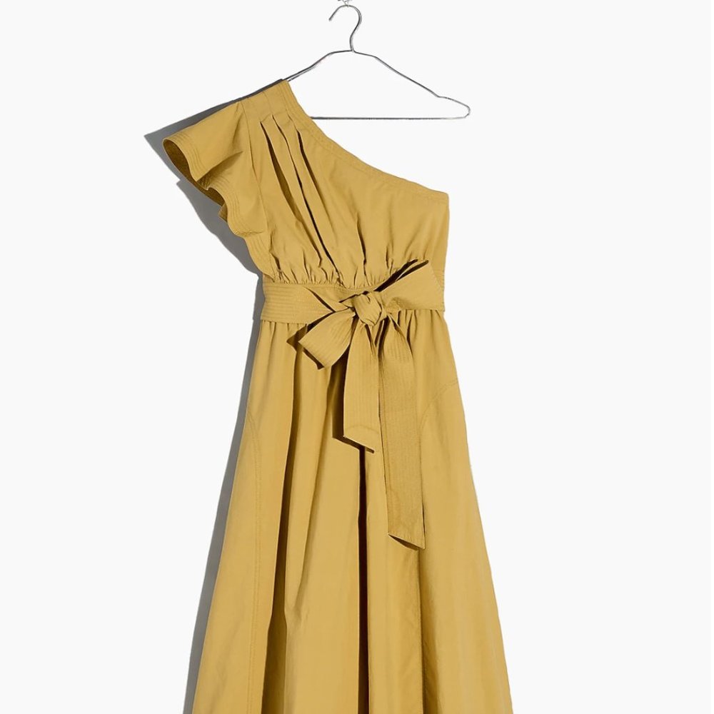 NWT Madewell BEST SELLER Ruffled One-Shoulder Midi Dress - Olive Surplus - 4